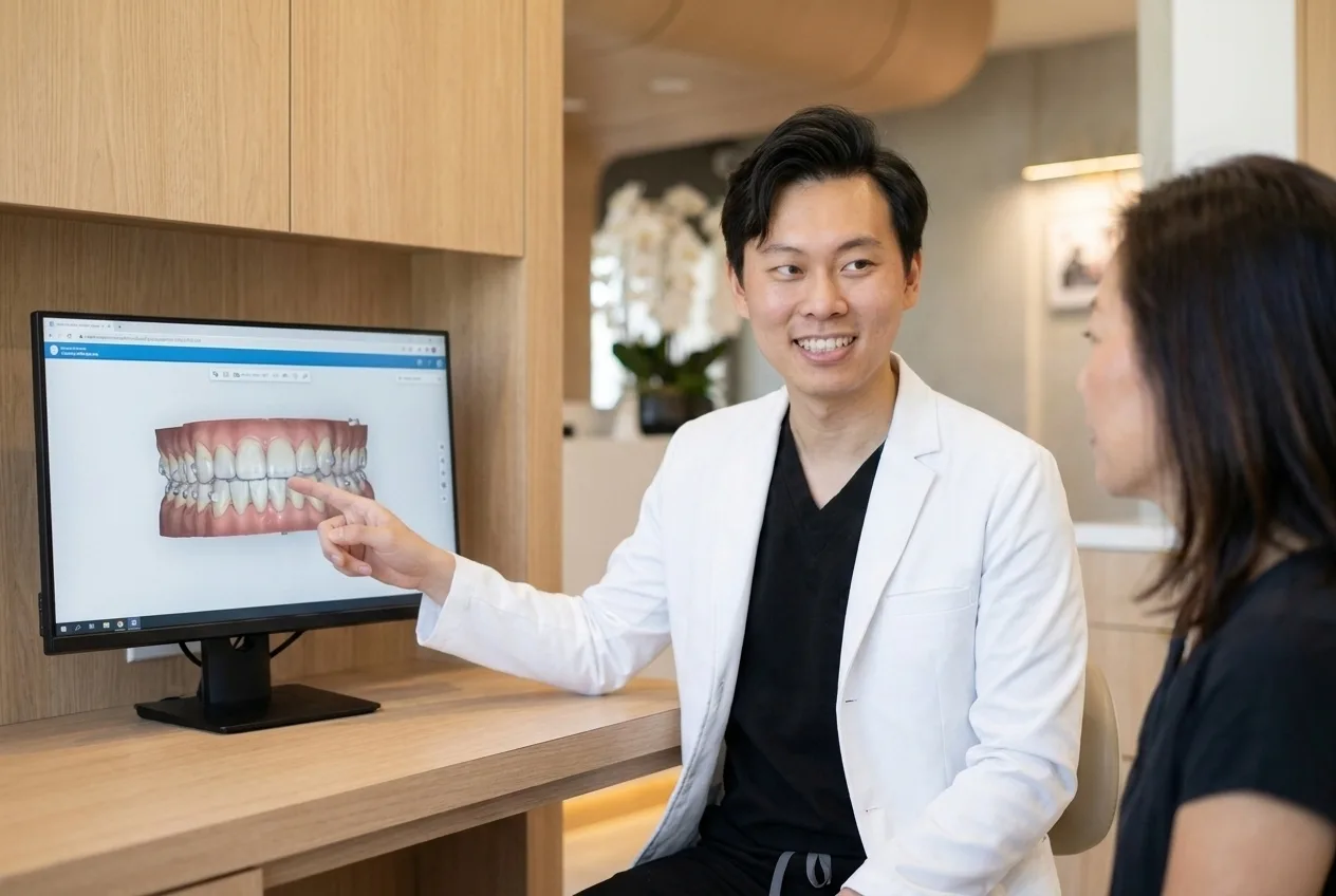 An aligner case and clock illustrating a consistent daily wear routine.